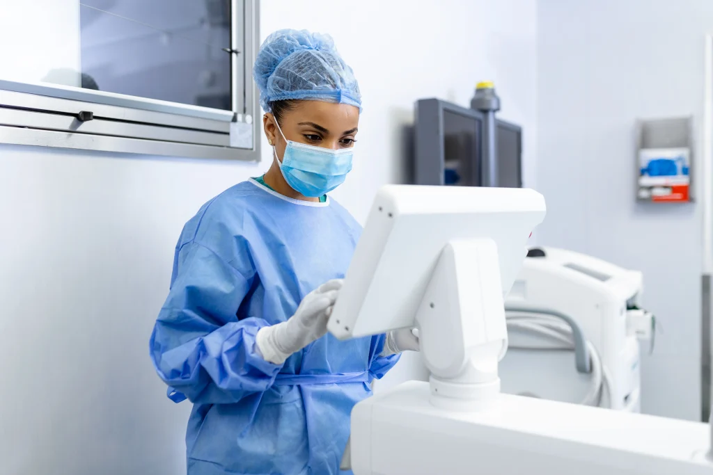 Blue Female Surgeon Guided Machine