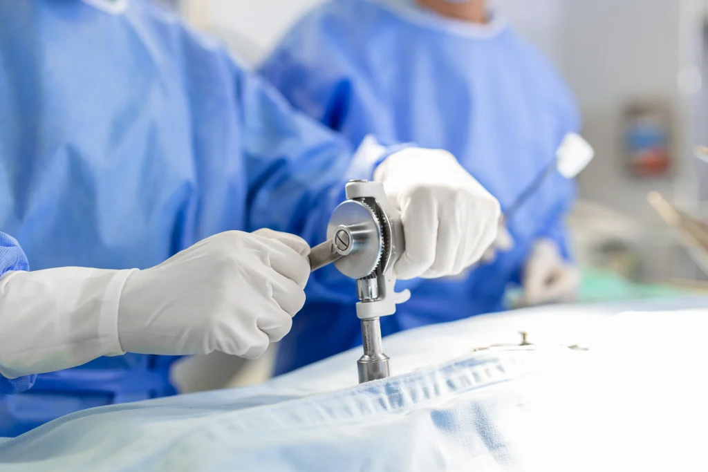 Blue Surgeons Hands Surgery Closeup